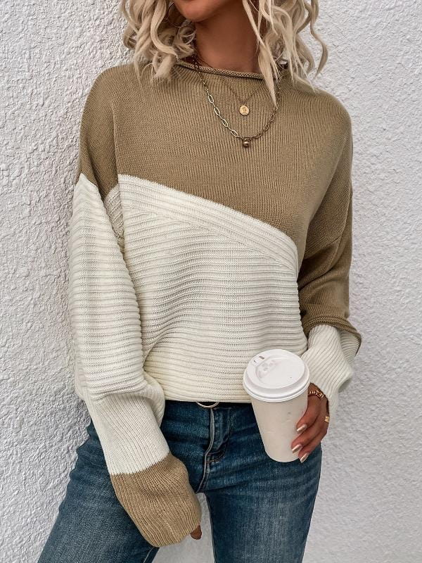 Lavinque Sweater Kaki / S Pull bicolore en maille texturée | Pull | Chaleur et style moderne