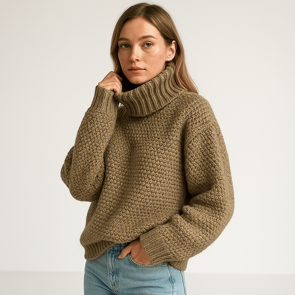 Lavinque Sweater Kaki / S Pull Col Roulé Mauve | Maille Texturée | Volume et Chaleur
