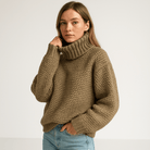 Lavinque Sweater Kaki / S Pull Col Roulé Mauve | Maille Texturée | Volume et Chaleur