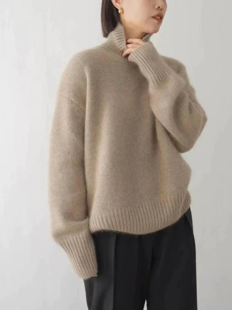 Lavinque Sweater Kaki / S Pull Col Roulé Oversize | Laine & Cachemire | Doux et Élégant