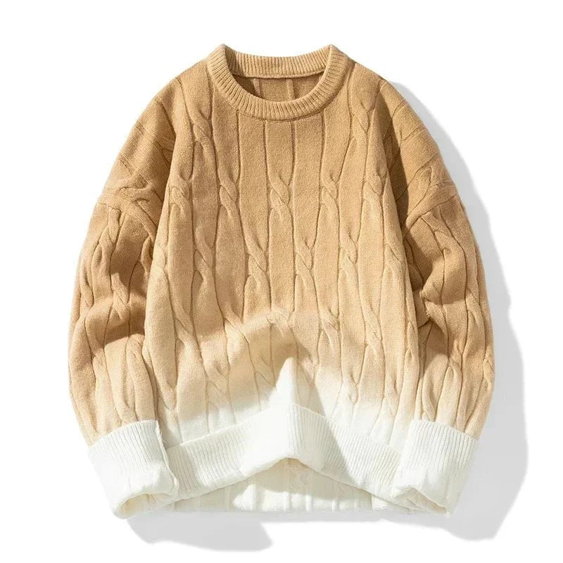 Lavinque Sweater Kaki / S Pull Dégradé Câble | Bleu Ciel & Blanc | Doux et Moderne