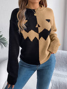Lavinque Sweater Kaki / S Pull Halloween | Motif Citrouille | Confort et Esprit Festif