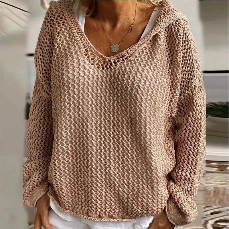 Lavinque Sweater Kaki / S Pull Maille Ajourée  | Léger et Tendance
