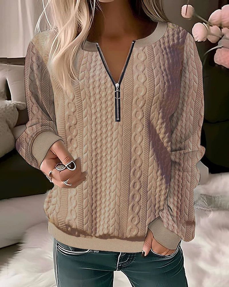Lavinque Sweater Kaki / S Pull zippé en maille torsadée | Jaune | Chaleureux et tendance
