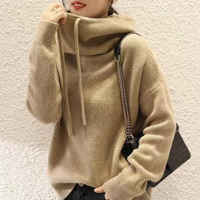 Lavinque Sweater Kaki / Taille unique Pull Oversize à Col Roulé | Maille Douce | Chaleur et Élégance Décontractée