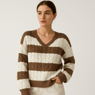 Lavinque Sweater Kaki / XS Pull Rayé Torsadé | Acrylique | Chaud et Confortable