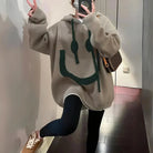 Lavinque Sweater Khaki / S Pull Oversize à Capuche Smiley | Streetwear | Confort et Style Décontracté