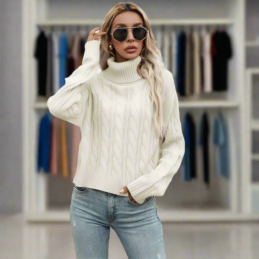 Lavinque Sweater Lacté / S Pull Col Roulé | Maille Côtelée | Chaleur et Élégance