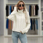 Lavinque Sweater Lacté / S Pull Col Roulé | Maille Côtelée | Chaleur et Élégance