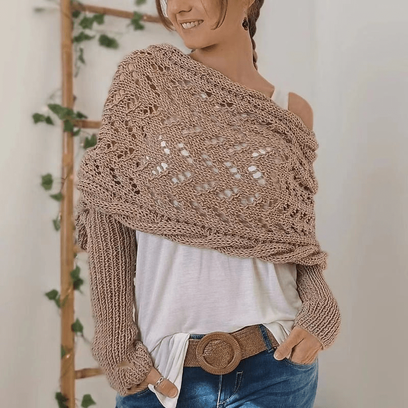 Lavinque Sweater Marron clair / XS Pull Tricoté Épaules Dénudées | Gris | Doux et Original