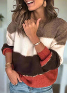 Lavinque Sweater Marron/ Rouge / S Pull à Rayures Colorblock | Maille Douce | Décontracté et Lumineux