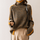Lavinque Sweater Marron / S Pull Col Roulé à Rayures Orange | Manches Évasées | Rétro & Chaleureux