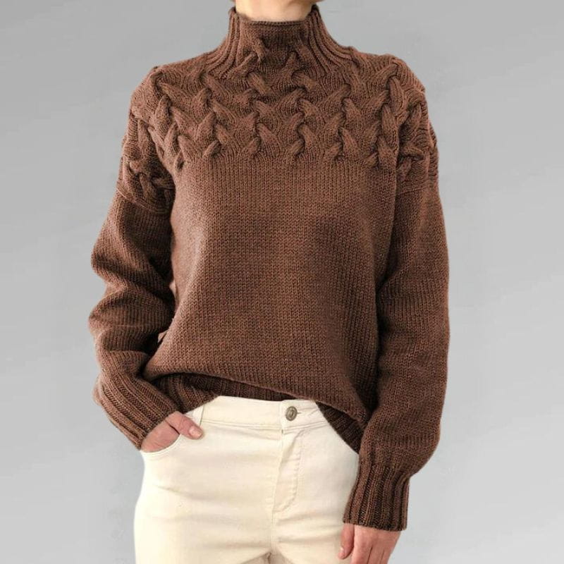 Lavinque Sweater Marron / S Pull Maille Hiver | Col Montant | Chaleur & Élégance