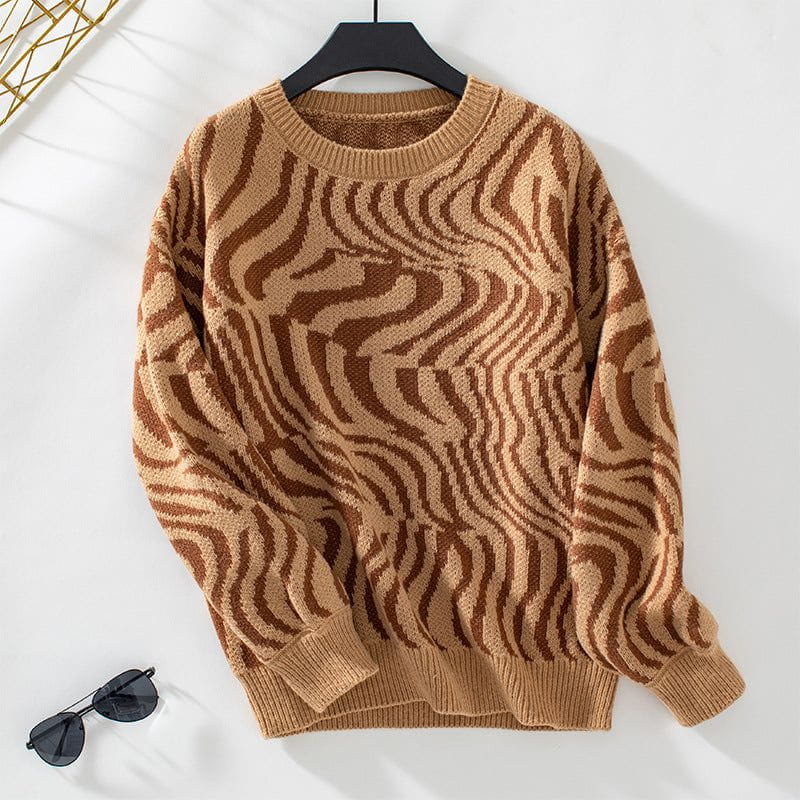 Lavinque Sweater Marron / S Pull Motif Zébré | Manches Longues | Style Tendance et Confort