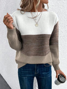 Lavinque Sweater Marron / S Pull Rayé Dégradé | Tons Neutres | Doux et Élégant