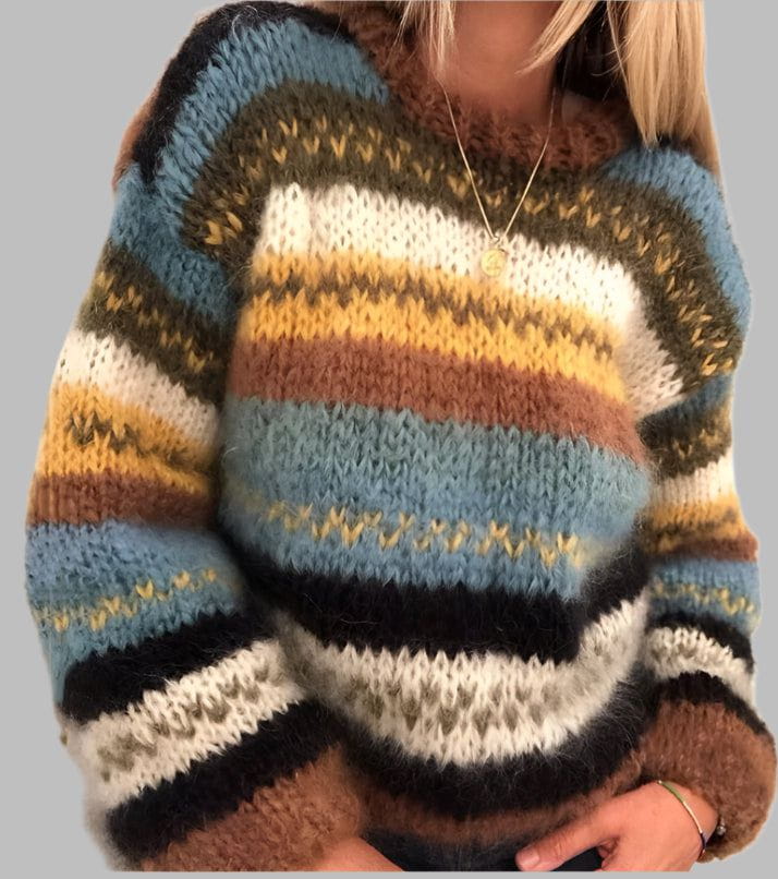 Lavinque Sweater Marron / S Pull Tricoté Femme | Doux et Chaleureux | Motif Rayé Bohème
