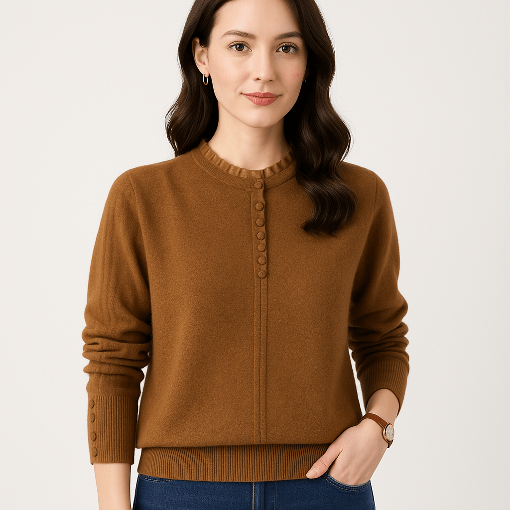 Lavinque Sweater Marron / XS Pull Boutonné Col Plissé | Élégant & Douillet | Détail Raffiné