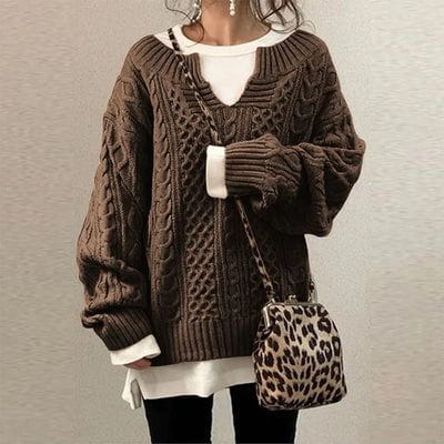 Lavinque Sweater Marron / XS Pull Oversize en Maille | Hiver | Confort & Style Décontracté