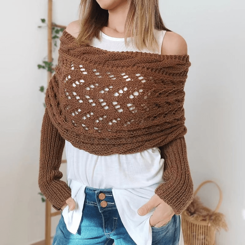 Lavinque Sweater Marron / XS Pull Tricoté Épaules Dénudées | Gris | Doux et Original