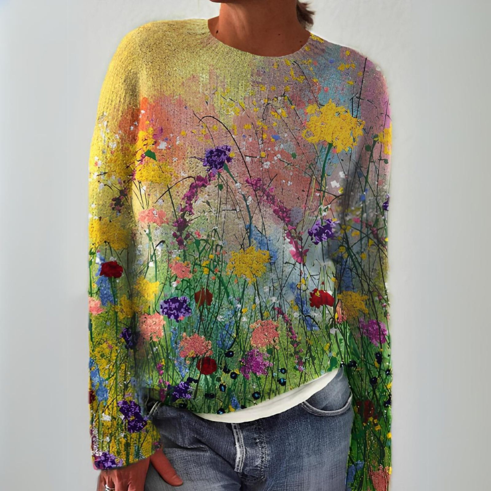 Lavinque Sweater Multicolore / S Pull Artiste | Imprimé Floral Peint | Doux et Original