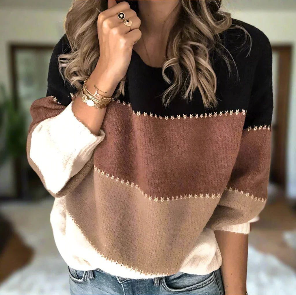 Lavinque Sweater Noir/ Marron / S Pull à Rayures Colorblock | Maille Douce | Décontracté et Lumineux