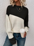 Lavinque Sweater Noir / S Pull bicolore en maille texturée | Pull | Chaleur et style moderne
