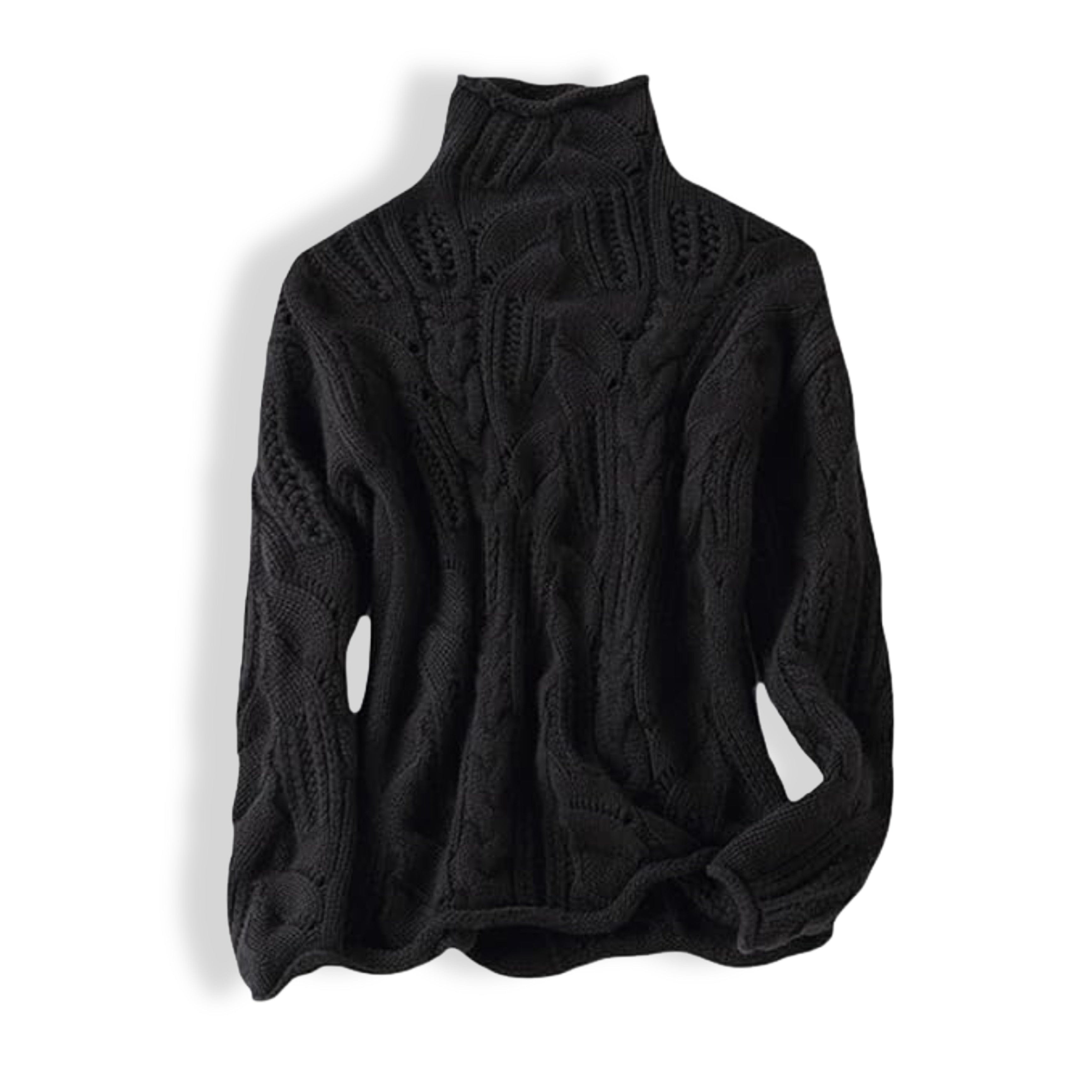 Lavinque Sweater Noir / S Pull Col Roulé | Bleu Ciel | Maille Torsadée et Chaleur Hivernale
