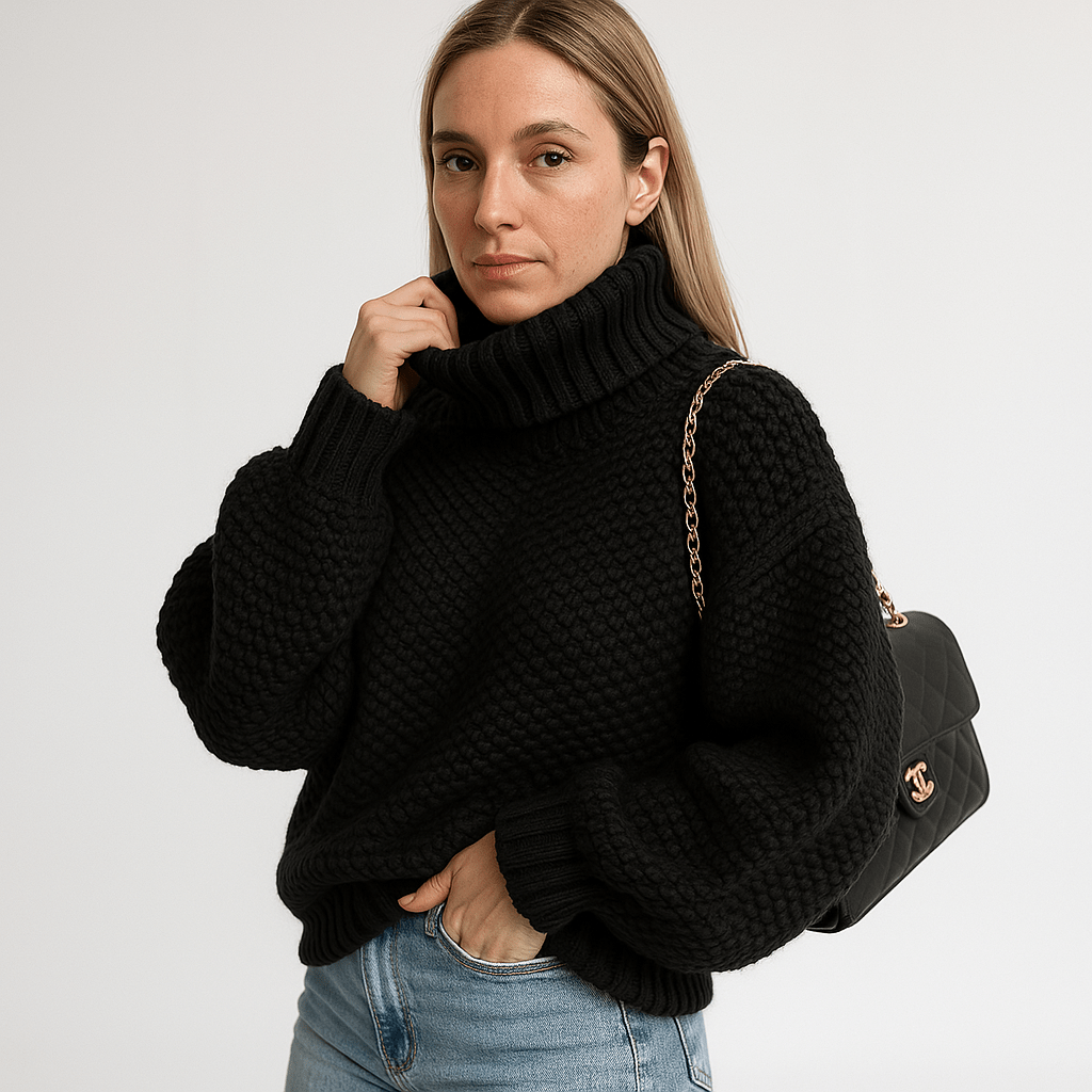 Lavinque Sweater Noir / S Pull Col Roulé Mauve | Maille Texturée | Volume et Chaleur