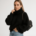 Lavinque Sweater Noir / S Pull Col Roulé Mauve | Maille Texturée | Volume et Chaleur
