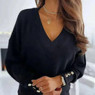 Lavinque Sweater Noir / S Pull Col V Femme | Élégance et Confort | Détails Boutonnés