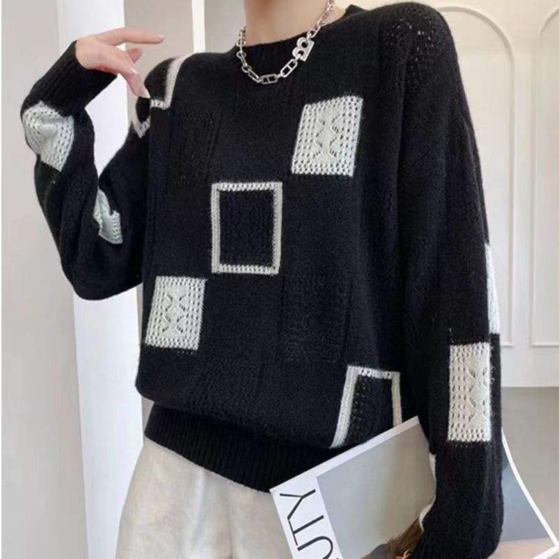 Lavinque Sweater Noir / S Pull Graphique | Tricot Doux | Style Moderne et Original