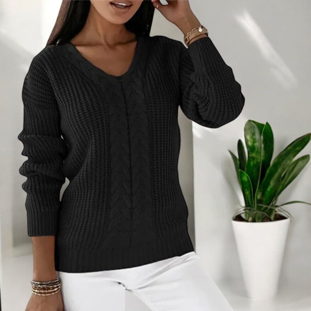 Lavinque Sweater Noir / S Pull Maille Torsadée | Col V | Élégance et Confort