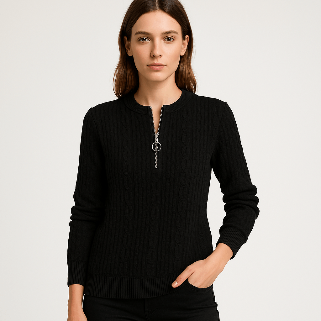 Lavinque Sweater Noir / S Pull Noir Zippé | Maille Côtelée | Élégant et Polyvalent