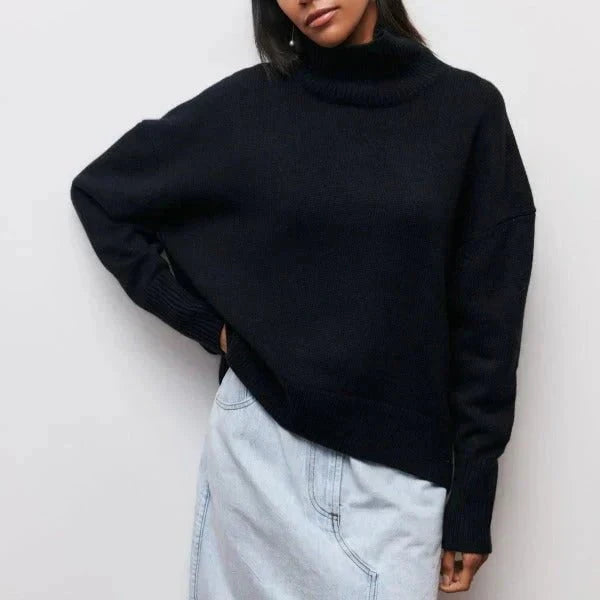 Lavinque Sweater Noir / S Pull Oversize Col Montant | Bleu Poudré | Douillet et Moderne