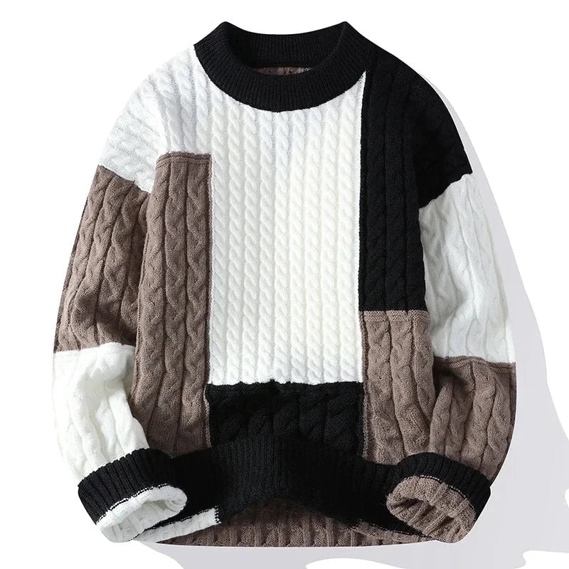 Lavinque Sweater Noir / S Pull Patchwork Câble | Blanc, Jaune & Marron | Tendance et Texturé
