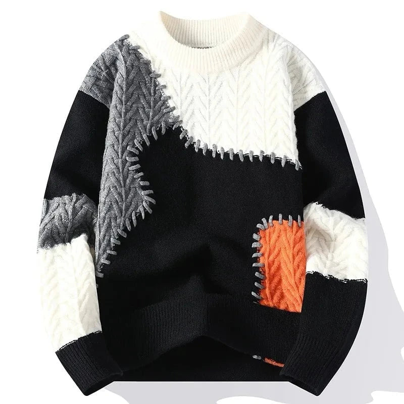 Lavinque Sweater Noir / S Pull Patchwork Coloré | Maille Texturée | Original et Confortable