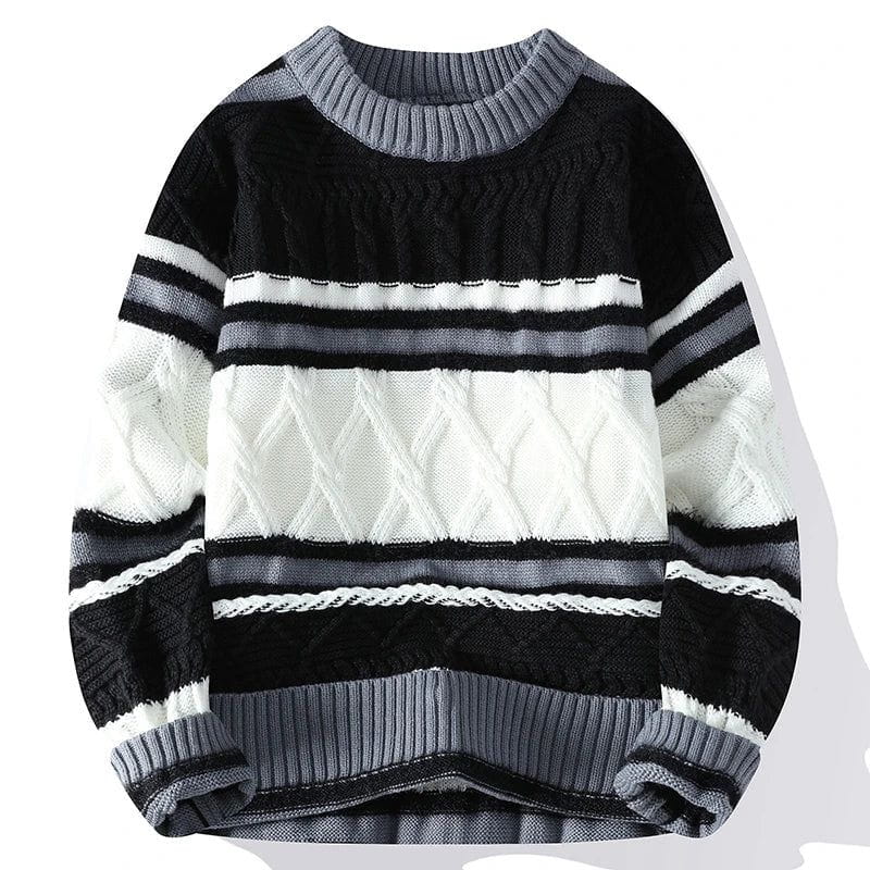 Lavinque Sweater Noir / S Pull Rayé en Maille Torsadée | Noir, Blanc & Gris | Chaud et Stylé