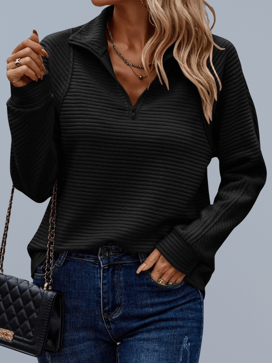 Lavinque Sweater Noir / S Pull Zippé Rose Poudré | Décontracté | Doux et Stylé