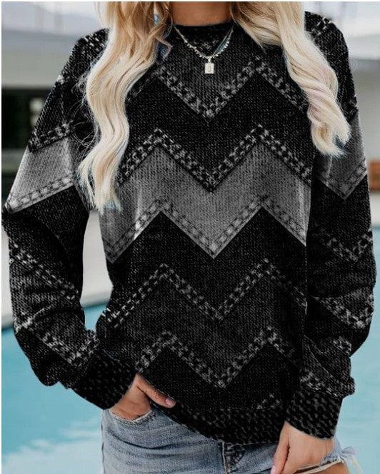 Lavinque Sweater Noir / S Sweatshirt à Motif Denim Chevron | Style Original & Décontracté | Confort Ultra-Doux