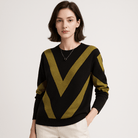 Lavinque Sweater Noir / XS Pull Col Rond Motif V | Tricot Doux | Look Graphique Casual