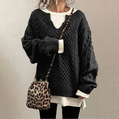 Lavinque Sweater Noir / XS Pull Oversize en Maille | Hiver | Confort & Style Décontracté