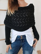 Lavinque Sweater Noir / XS Pull Tricoté Épaules Dénudées | Gris | Doux et Original