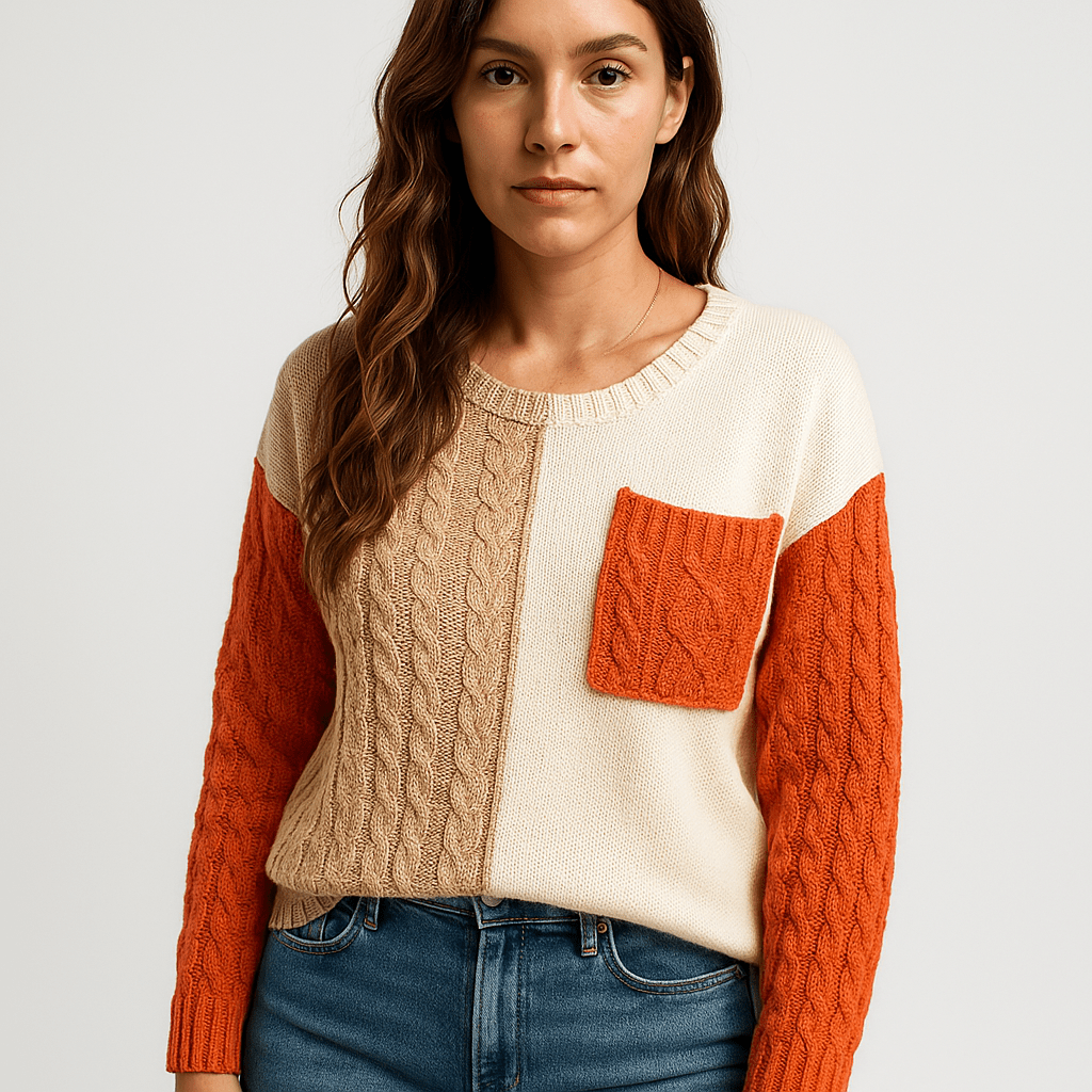 Lavinque Sweater Orange / S Pull Color Block Torsadé | Multicolore | Style Graphique et Douillet