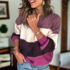Lavinque Sweater Pourpre / S Pull à Rayures Colorblock | Maille Douce | Décontracté et Lumineux