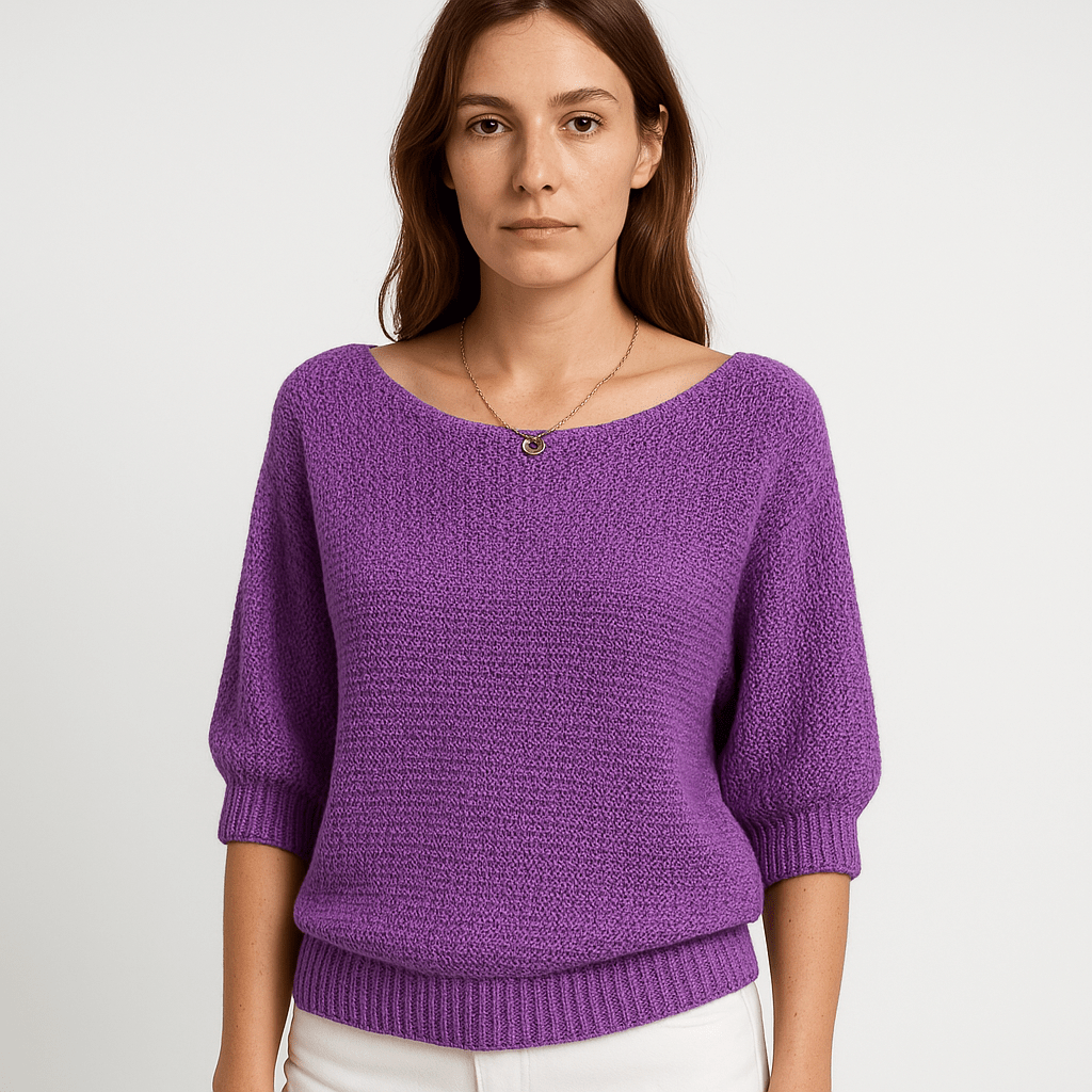Lavinque Sweater Pourpre / S Pull Bleu Col Bateau | Manches 3/4 | Léger et Féminin