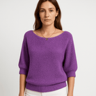 Lavinque Sweater Pourpre / S Pull Bleu Col Bateau | Manches 3/4 | Léger et Féminin