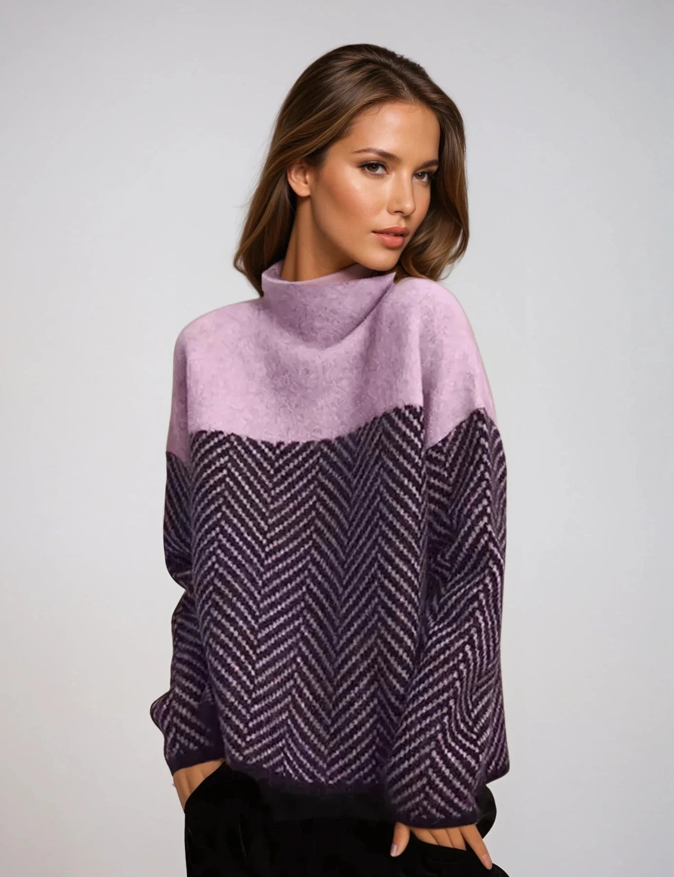 Lavinque Sweater Pourpre / S Pull Chevron Bicolore | Élégant | Chaud et Moderne