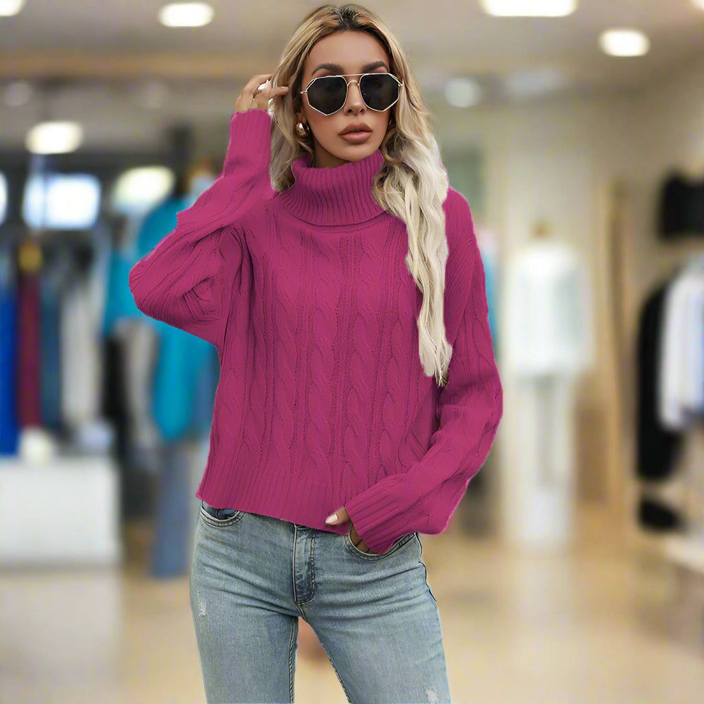 Lavinque Sweater Pourpre / S Pull Col Roulé | Maille Côtelée | Chaleur et Élégance