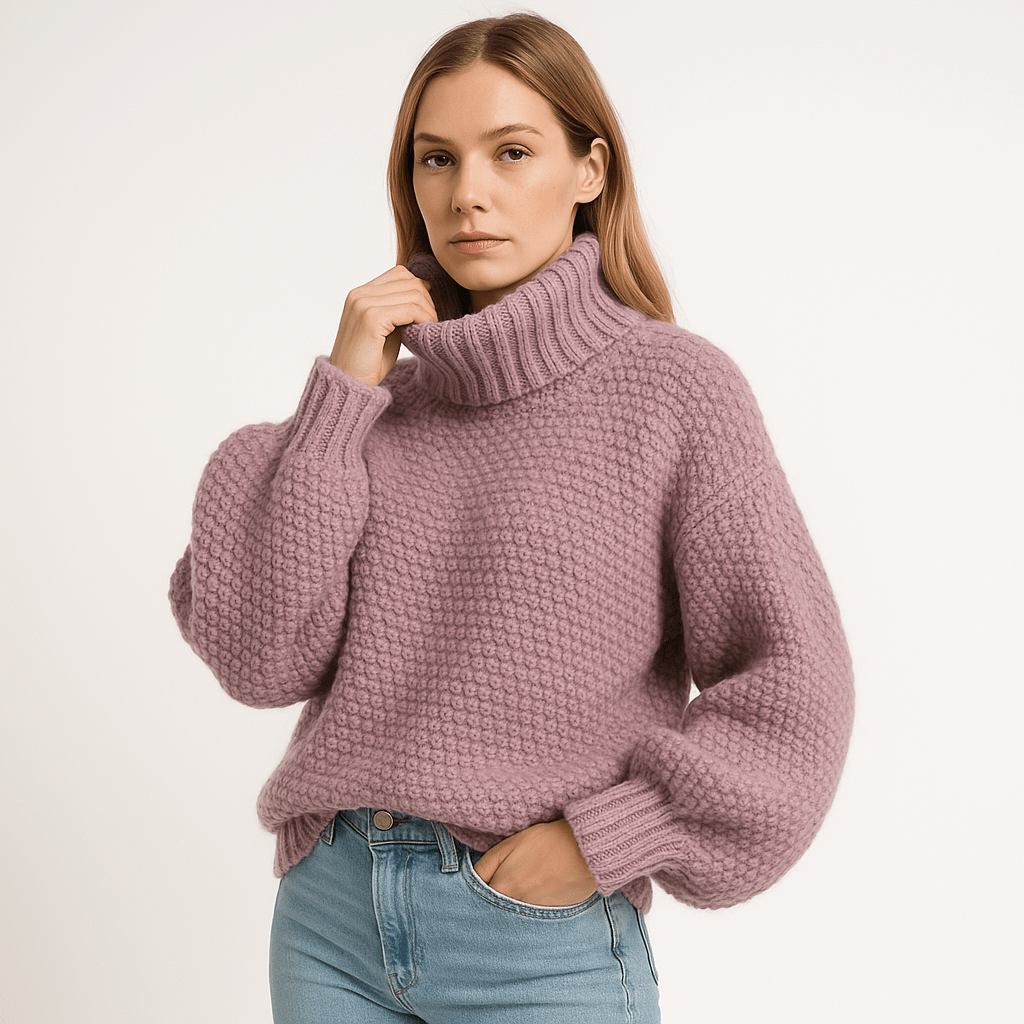 Lavinque Sweater Pourpre / S Pull Col Roulé Mauve | Maille Texturée | Volume et Chaleur