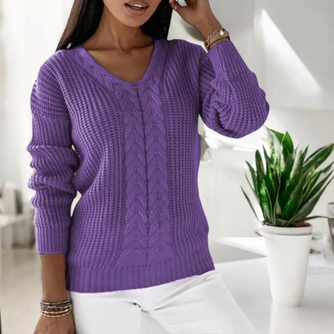 Lavinque Sweater Pourpre / S Pull Maille Torsadée | Col V | Élégance et Confort